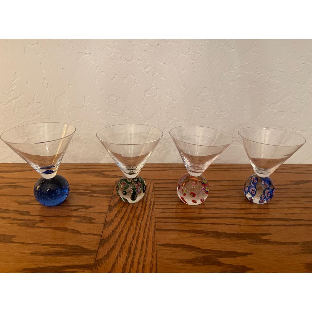 Murano Millefiori ball stem martini or cocktail glasses set of 4